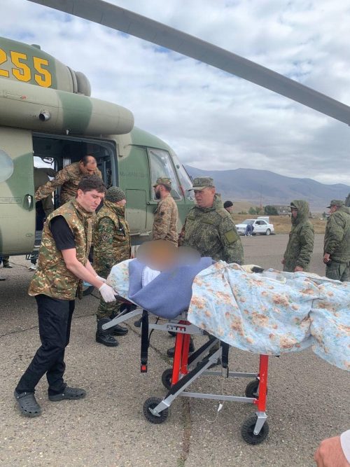 1st helicopter carrying injured lands in Sisian