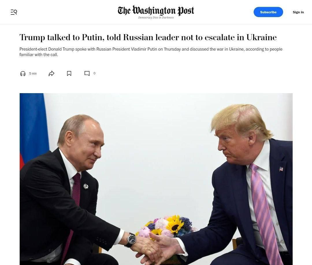 The Washington Post: Trump had a phone conversation with Putin The Washington Post: Trump had a phone conversation with Putin