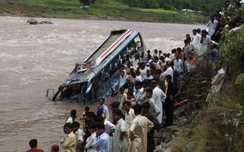 Bus carrying bride falls into river in Pakistan