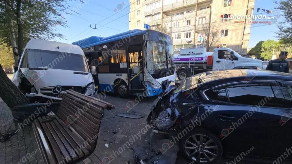 Թիվ 97 երթուղին սպասարկող ավտոբուսը բախվել է կայանված բեռնատարին, ինչի հետևանքով առաջացել է շղթայական ավտովթար․ Shamshyan.com Թիվ 97 երթուղին սպասարկող ավտոբուսը բախվել է կայանված բեռնատարին, ինչի հետևանքով առաջացել է շղթայական ավտովթար․ Shamshyan.com