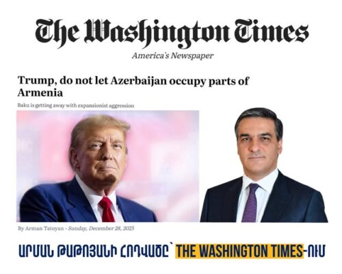 Трамп, не позволяйте Азербайджану оккупировать территории Армении: статья Армана Татояна в The Washington Times